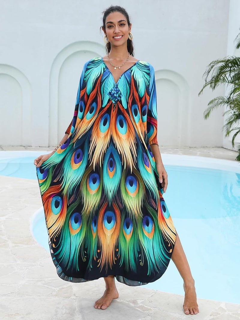 KEYLORTING Women's Plus Size Kaftan Dress – Plus Size Maxi Dress Moo Moos Beach Cover Up,Bathing Suit Cover-Up Loungewear - Image 2